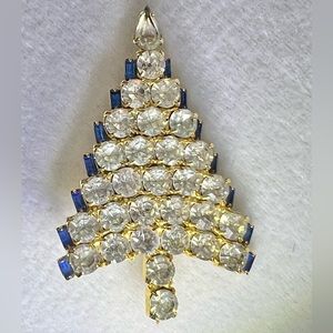 Vintage signed Attruia clear Swarovski Christmas tree brooch